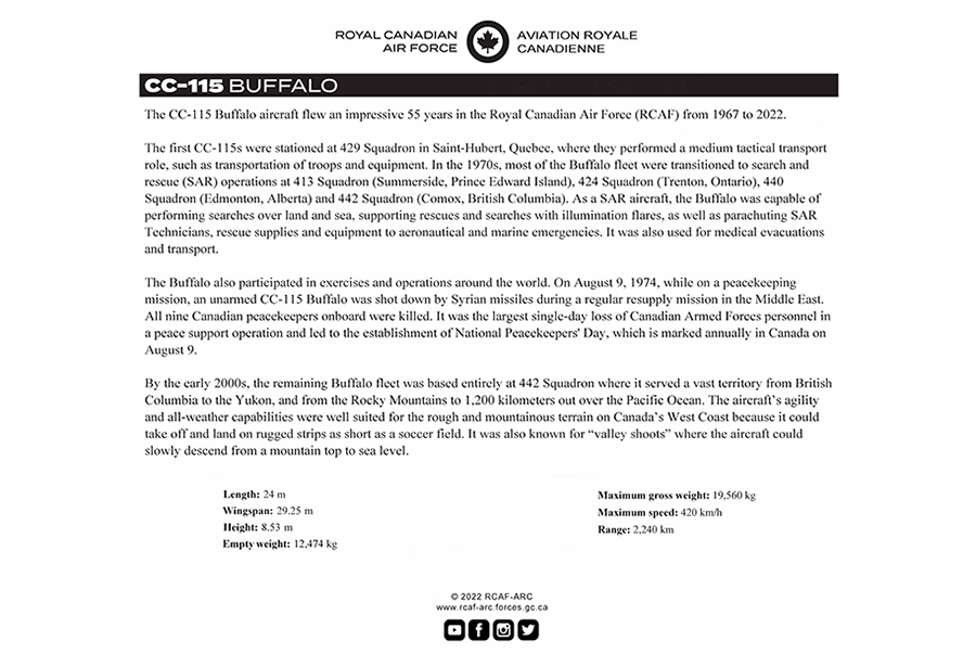 CC-115 Buffalo fact sheet details