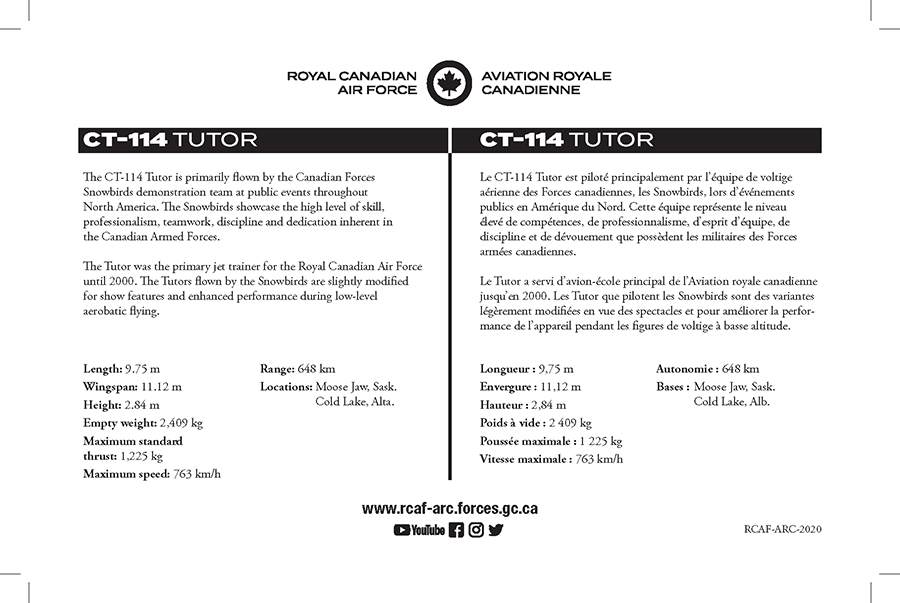 CT-114 Tutor fact sheet details